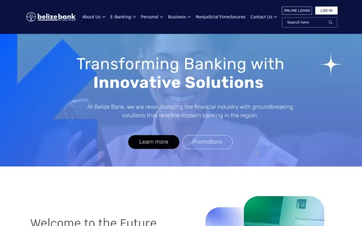 Belize Bank website on a laptop