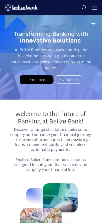 Belize Bank website on a phone