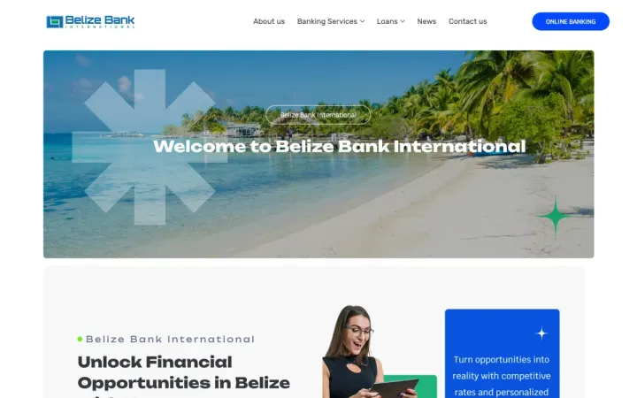 Belize Bank International website on a laptop