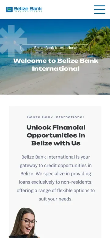 Belize Bank International website on a phone