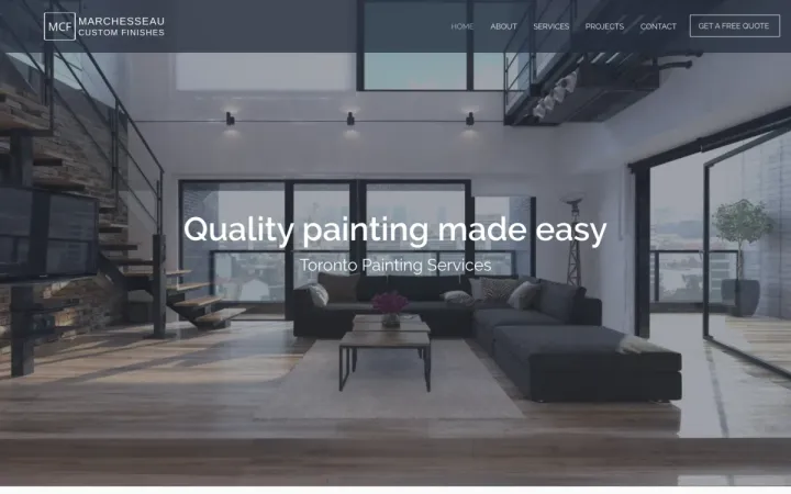 Marchesseau Custom Finishes website on a laptop