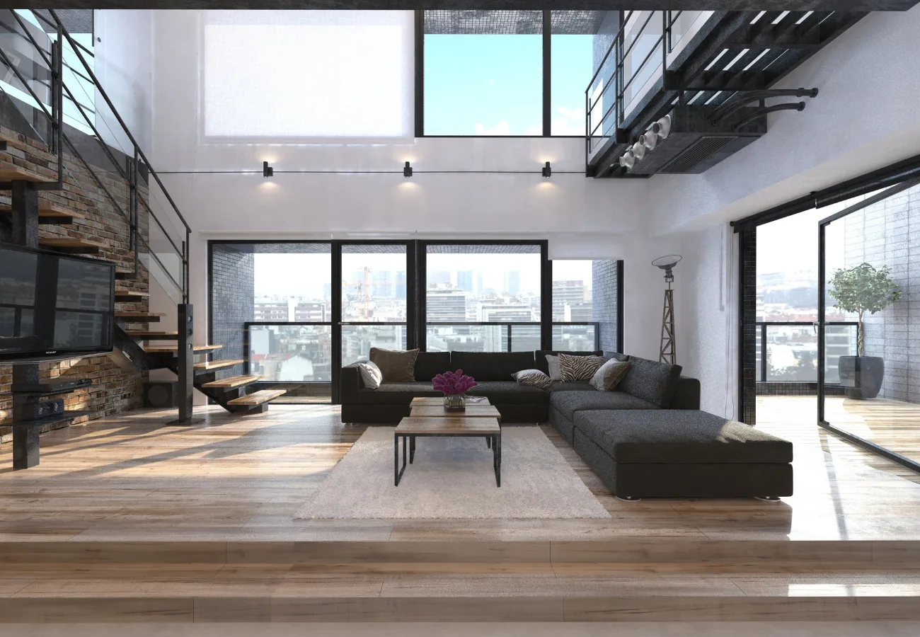 Painted open-concept living space