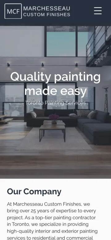 Marchesseau Custom Finishes website on a phone